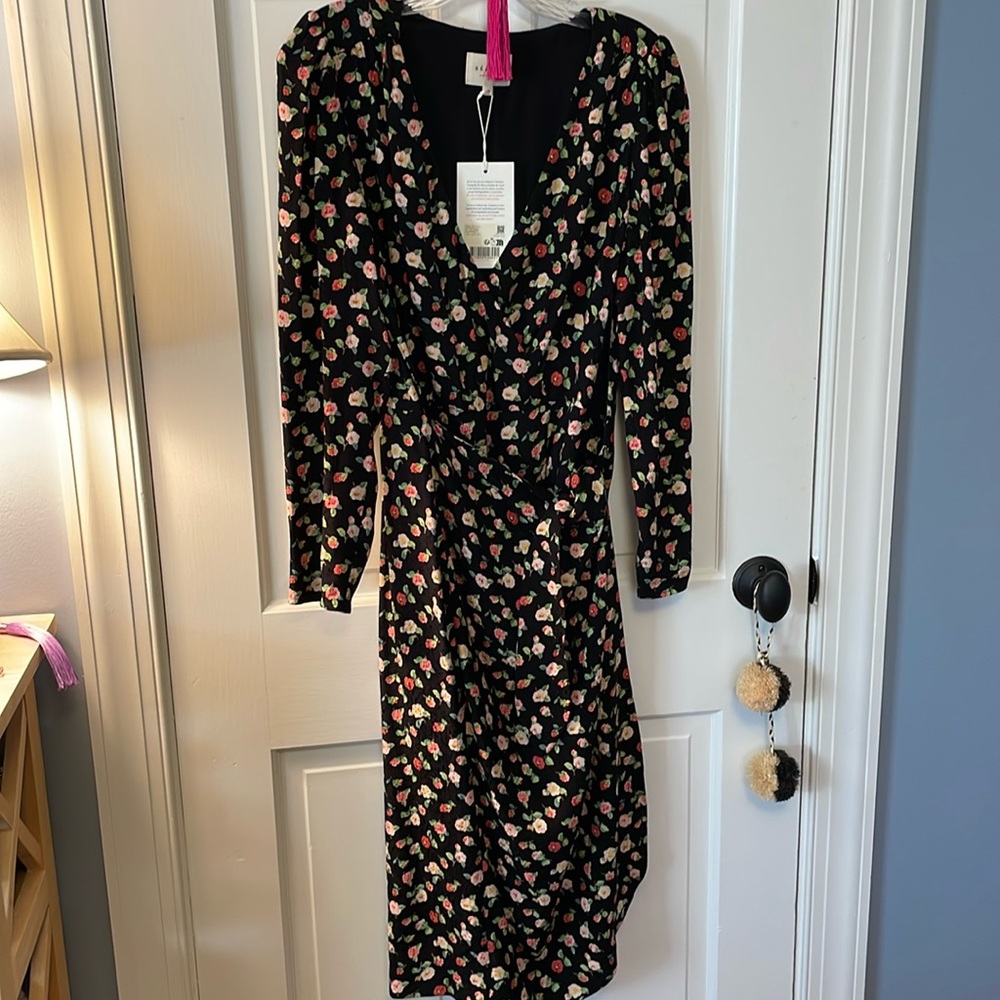 Sezane Black Floral Dress